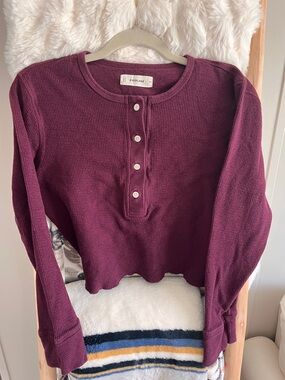 Everlane Women's Long Sleeve Henley Thermal Top - Deep Plum